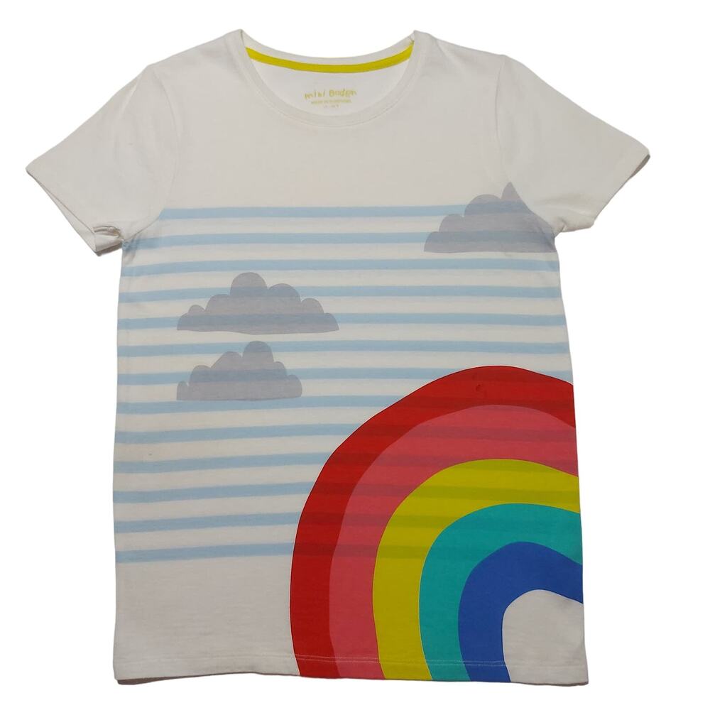 Mini Boden short-sleeved cotton striped rainbow clouds graphic t-shirt